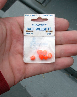 Cheater weights from Beau Mac are great for using with bait under a float for steelhead and salmon fishing