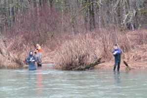 Hooking and fighting a fish from shore can be very fun and productive