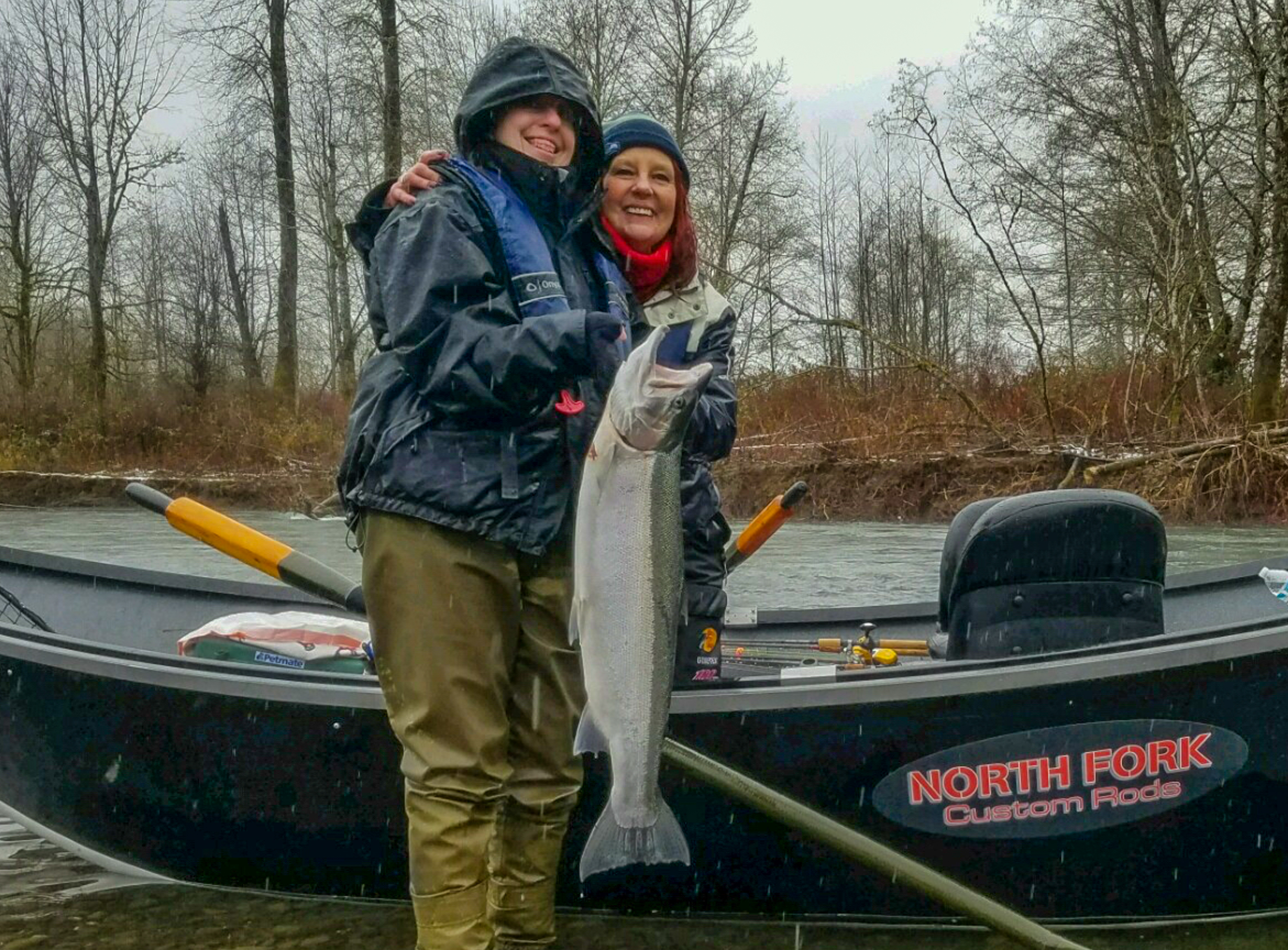 Brenda Schuman and Katie Hovland with an early winter steelhead-Ted Schuman